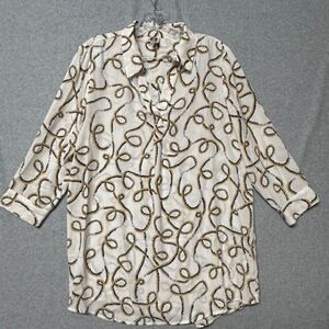 Anne Klein Womens Tunic Top Multicolor Chain Pattern 3/4 Sleeve High Low Size M